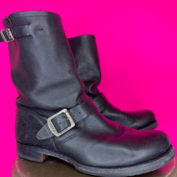 Frye Shoes - FRYE VERONICA SHORT BLACK LEATHER DOUBLE BUCKLE BOOT  ❗️FIRM PRICE❗️